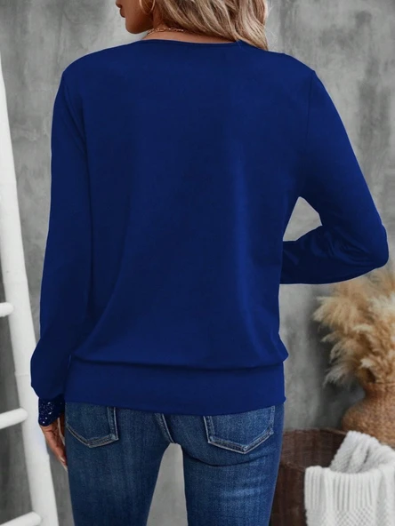 Lucky Life Kadın Uzun Kollu V Yakalı Içi Süprem Desenli Dışı Viskon Bluz - Resim 3