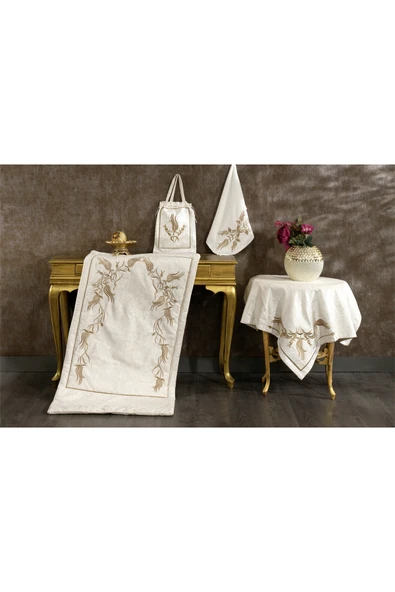 Lale Seccade Seti-Kreme/Gold 4 Parça - 3