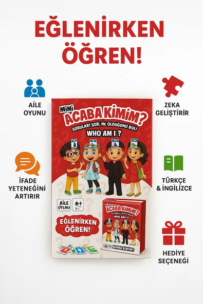 Mini Acaba Kimim? Aile Oyunu – Türkçe İngilizce Zeka ve İfade Geliştiren Kartlı Eğlence Seti - 2