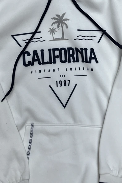 Kız Çocuk Kapüşonlu Kanguru Cepli Ribana ve Baskı Detaylı 3 İplik Sweatshirt 12325 - 2