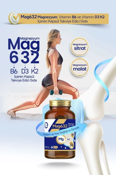 EVOPHARMA Magnezyum Mag632, Vitamin B6 Ve Vitamin D3k2 Içeren Kapsül Takviye Edici Gıda - Resim 5