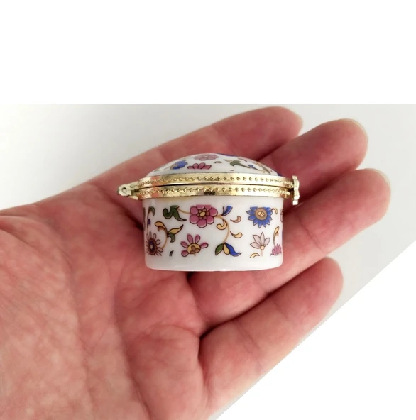 Porselen işlemeli likalı hokka, şık kaliteli zarif hokka, mürekkep kutusu, yuvarlak mavi - Resim 3