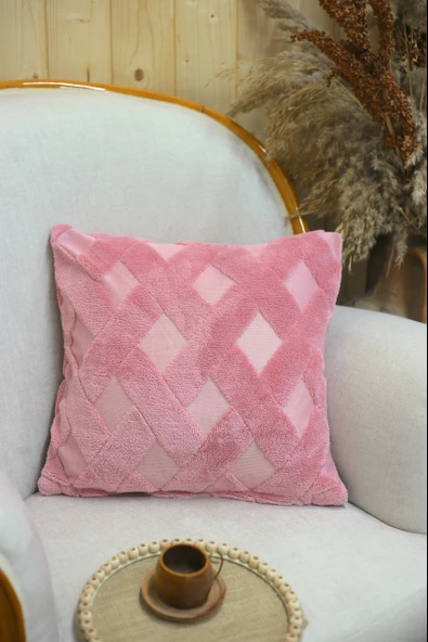 Cross | Welsoft Jakarlı Dekoratif Kırlent Kılıfı 43x43 - ZTCROSS pembe