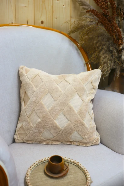 Cross | Welsoft Jakarlı Dekoratif Kırlent Kılıfı 43x43 - ZTCROSS  Bej