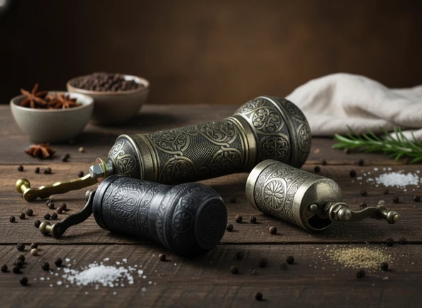 LUDIA Zamak Metal Kalay Renk 3 lü Set Karabiber,Kahve,Çörek Otu El Değirmeni Öğütücü Grinder - 2