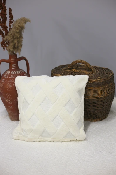 Cross | Welsoft Jakarlı Dekoratif Kırlent Kılıfı 43x43 - ZTCROSS  EKRU - 4