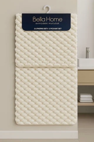 Bella Home 2'li Petek Puffy Klozet Takımı - Krem
