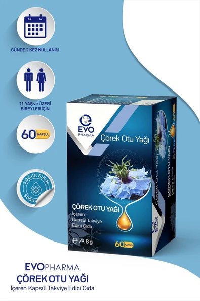 EVOPHARMA Çörek Otu Yağı İçeren Kapsül Takviye Edici Gıda 60 Kapsül ürün görseli 1