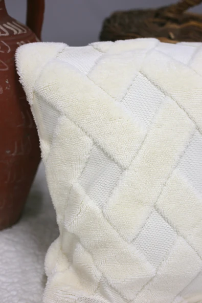 Cross | Welsoft Jakarlı Dekoratif Kırlent Kılıfı 43x43 - ZTCROSS  EKRU - 5