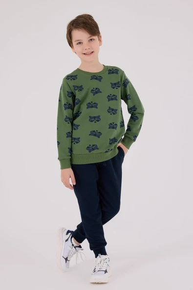 Roly Poly Garson Erkek Çocuk Bej Desenli Pamuklu Uzun Kollu Eşofman Takım - 2