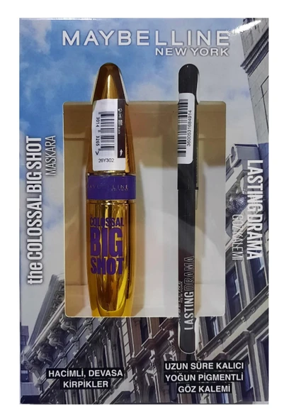 Maybelline Maskara Siyah Colossal Big Shot + Lasting Drama Çevirmeli Jel Uzun Süre Kalıcı Siyah Kalem ürün görseli