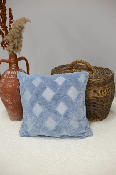 Cross | Welsoft Jakarlı Dekoratif Kırlent Kılıfı 43x43 - ZTCROSS Mavi - 4