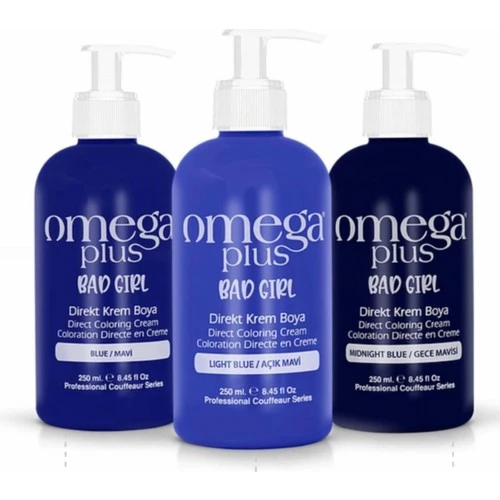 Omega Plus Bad Girl Mavi+Açik Mavi+Gece Mavisi Amonyaksız Renkli Saç Boyası Seti ürün görseli 1