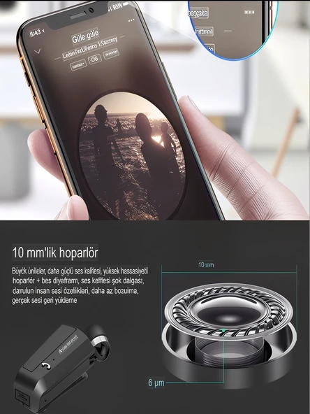 BT 5.4 100mAh Titreşimli Yaka Klipsli Bluetooth Kulaklık - 10M Menzil, Universal Uyumlu, 35CM - Resim 7