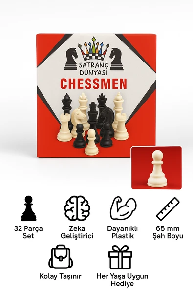 Satranç Dünyası 32 Parça Plastik Satranç Taşı Seti – Dayanıklı, 65 mm Şah Boyu, Tam Takım - 6