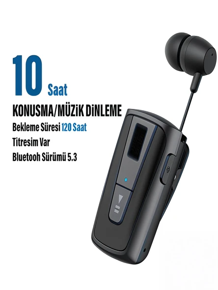 BT 5.4 100mAh Titreşimli Yaka Klipsli Bluetooth Kulaklık - 10M Menzil, Universal Uyumlu, 35CM - Resim 6
