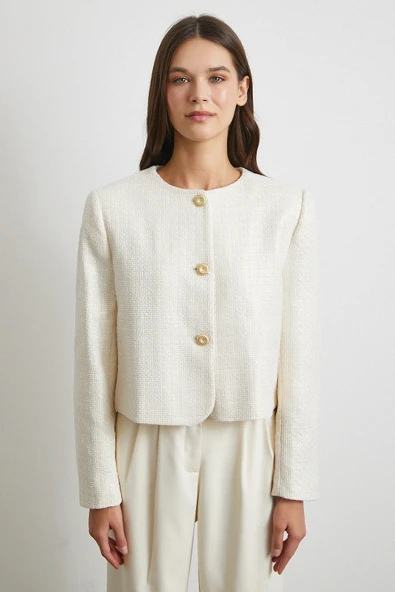 Koton Düğmeli Uzun Kollu Ceket Ekru - 4