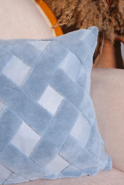 Cross | Welsoft Jakarlı Dekoratif Kırlent Kılıfı 43x43 - ZTCROSS  Mavi - 2