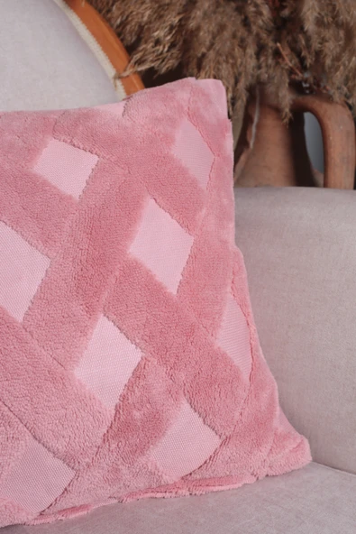 Cross | Welsoft Jakarlı Dekoratif Kırlent Kılıfı 43x43 - ZTCROSS pembe - 2