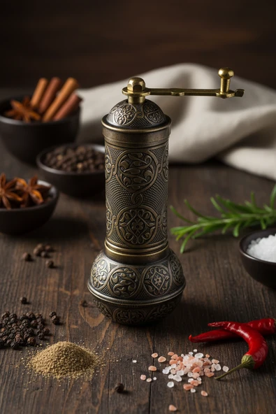 LUDIA Zamak Metal Antik Renk 3 lü Set Karabiber,Kahve,Çörek Otu El Değirmeni Öğütücü Grinder - 2