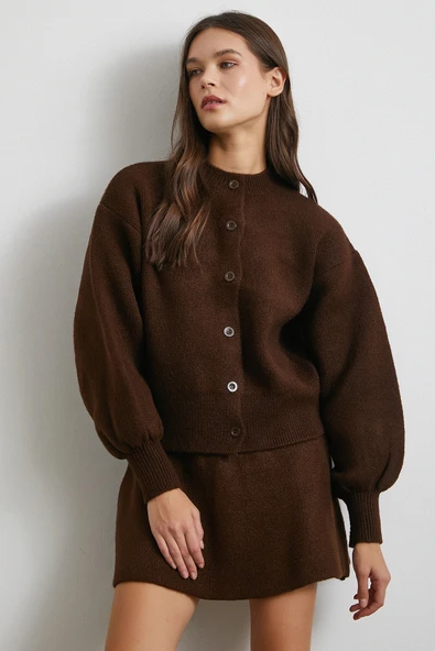 Hırka Etek Triko Takım Kahve