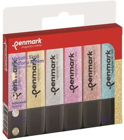 PENMARK FOSFORLU KALEM SET METALİK SİMLİ 6 LI HS 505 6S - 1 SET ürün görseli