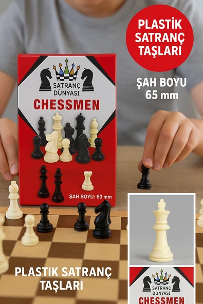 Satranç Dünyası 32 Parça Plastik Satranç Taşı Seti – Dayanıklı, 65 mm Şah Boyu, Tam Takım