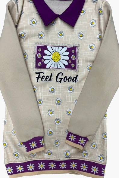 Kız Çocuk Papatya Baskılı Taş Süslemeli 3 İplik  Alt Üst Takım 12324 - Resim 9