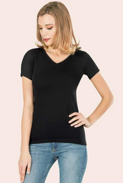 6 Adet Anıt Bayan Likralı V Yaka Kısa Kol Fanila Atlet Body 2840 - Resim 2