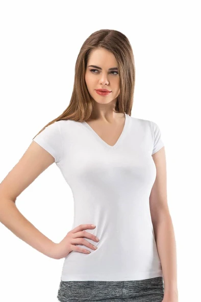 6 Adet Anıt Bayan Likralı V Yaka Kısa Kol Fanila Atlet Body 2840 ürün görseli