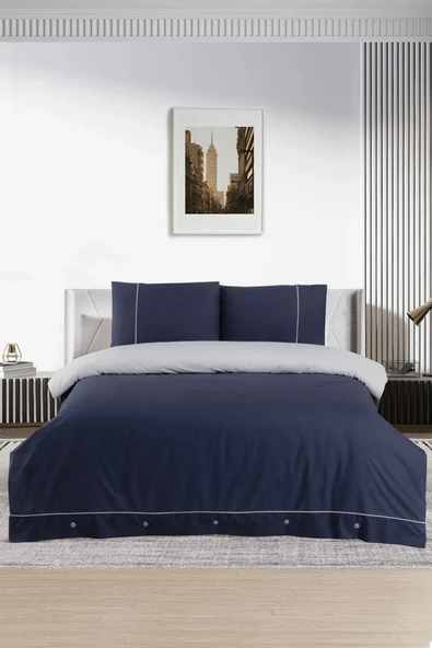 Pierre Cardin Pamuk Nevresim Takımı Biyeli Çift Kişilik Lacivert-Gri