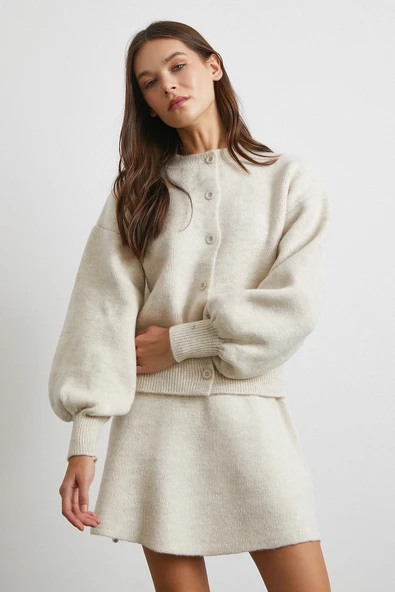 Hırka Etek Triko Takım Ekru - 4