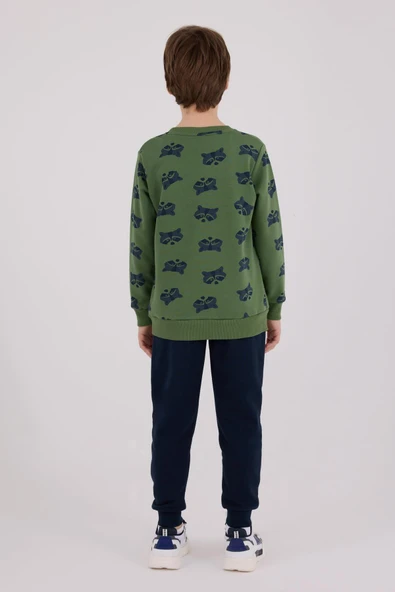 Roly Poly Garson Erkek Çocuk Bej Desenli Pamuklu Uzun Kollu Eşofman Takım - 4