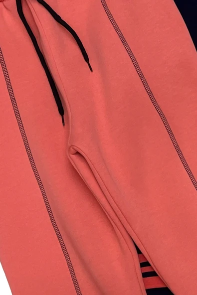 Kız Çocuk Kapüşonlu Papatya Nakışlı Taş Süslemeli 3 İplik Alt- Üst Takım 12323 - Resim 6