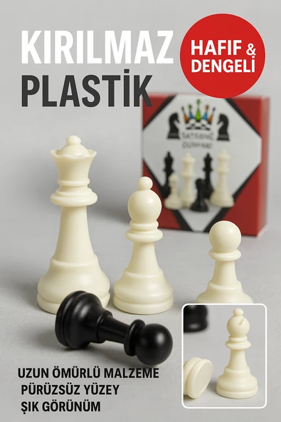 Satranç Dünyası 32 Parça Plastik Satranç Taşı Seti – Dayanıklı, 65 mm Şah Boyu, Tam Takım - 4