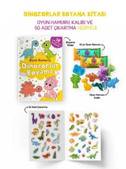 Dinozorlar Boyama Kitabı - Oyun Hamuru, Oyuncak ve Çıkartma Hediyeli / 9786259854342 ürün görseli