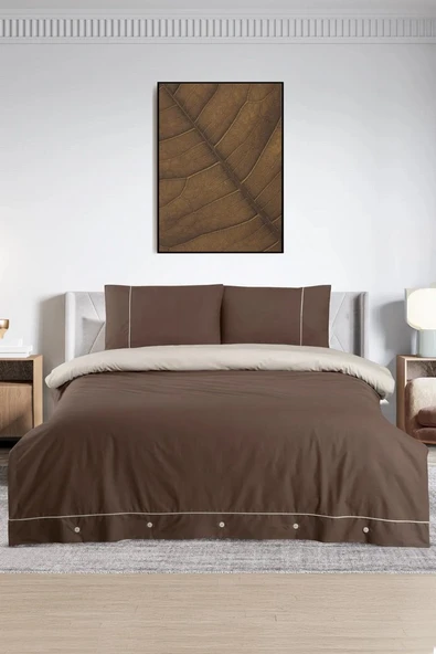 Pierre Cardin Pamuk Nevresim Takımı Biyeli Çift Kişilik Kahve-Krem