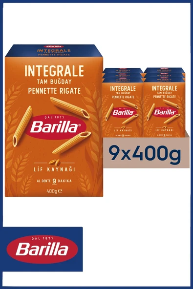 Barilla Tam Buğday Kalem Makarna (Integrale Pennette Rigate) 400 gr x 9 Adet ürün görseli