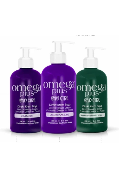 Omega Plus Bad Girl Violet, Lila, Zümrüt Yeşili Renkli 3lü 250 ML Saç Boyası Seti Jeans color ürün görseli 1