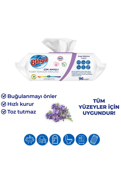 BINGO YÜZEY HAVLUSU LARGE 96 ADET LAVANTA ürün görseli 1