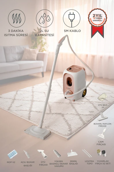 Torima TSC-02 Çok Fonksiyonlu  2000W Buharlı Temizleyici - Buharlı Temizlik Makinesi - Resim 5