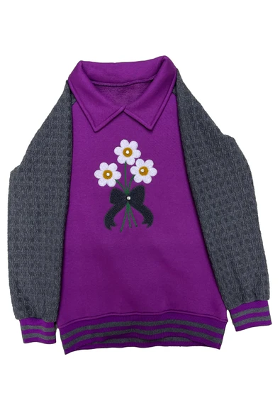 Kız Çocuk Papatya Nakışlı Ribana Detaylı 3 İplik Alt- Üst Takım 12322 - Resim 7