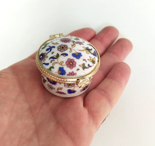 Porselen işlemeli likalı hokka, şık kaliteli zarif hokka, mürekkep kutusu, yuvarlak mavi - Resim 4