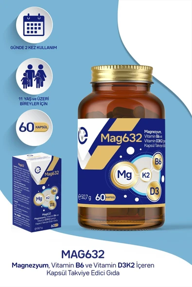 EVOPHARMA Magnezyum Mag632, Vitamin B6 Ve Vitamin D3k2 Içeren Kapsül Takviye Edici Gıda ürün görseli 1