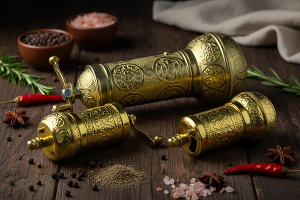 LUDIA Zamak Metal Altın Renk 3 lü Set Karabiber,Kahve,Çörek Otu El Değirmeni Öğütücü Grinder - 4