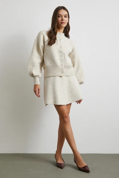 Hırka Etek Triko Takım Ekru