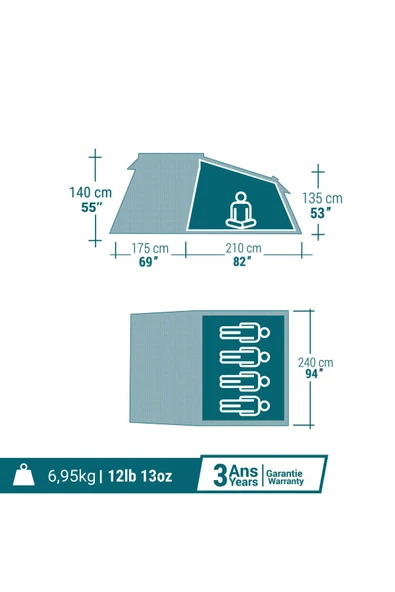 Arpenaz Kamp Çadırı Su Geçirmez Rüzgara Dayanıklı Havalandırma Kolay Kurulum Taşıma Kolay 4 Kişilik - Resim 2