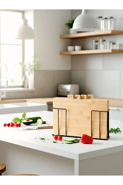 Tantitoni 4'lü, 28X20 cm, Bambu, Standlı Kesme Tahtası, 4'lü Kesme Tahtası, WOOD CB50254B - Resim 2