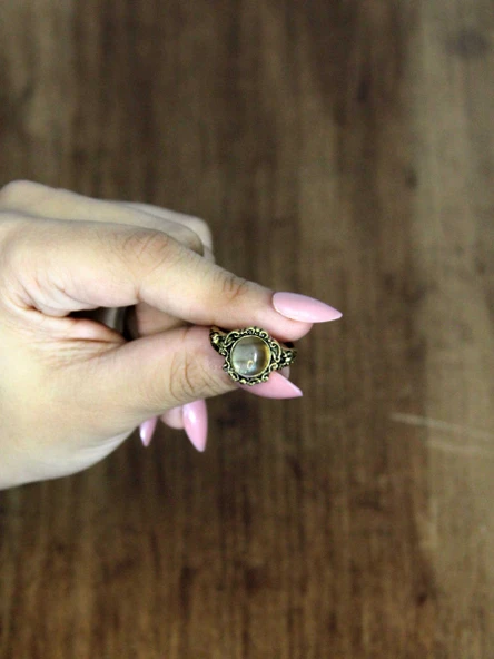 Doğal Taş Labradorit Doğal Taşlı Antik Model Kadın Ayarlanabillir Yüzük euy80lbt - Resim 3