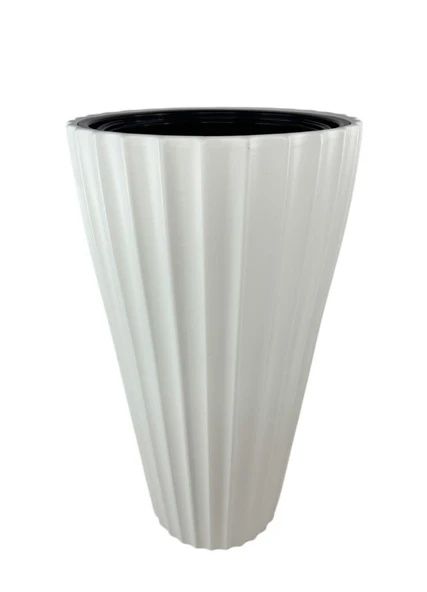 Beyaz Lilyum Model Vazo Dekoratif Plastik Saksı 57cm 9 Litre İç Hacim Estetik ve Modern Tasarım
